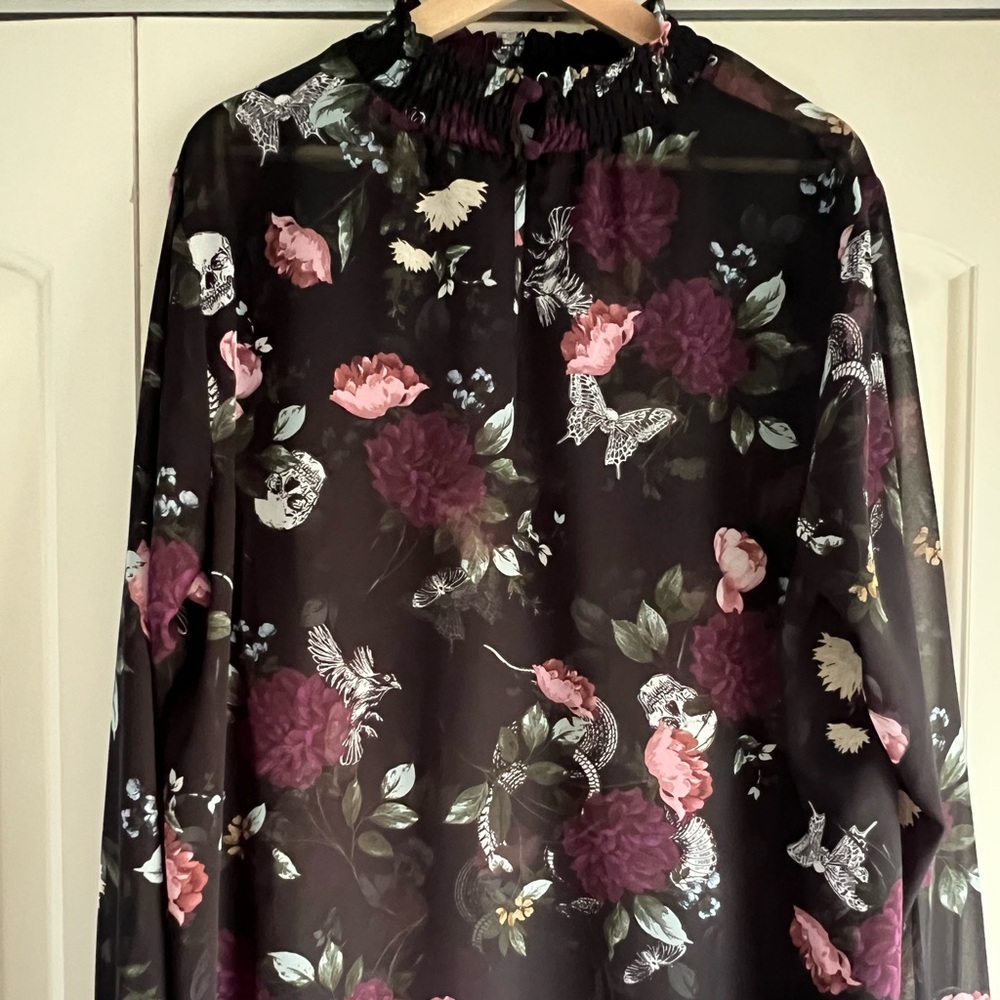 Chiffon Smocked Mock Neck Blouse